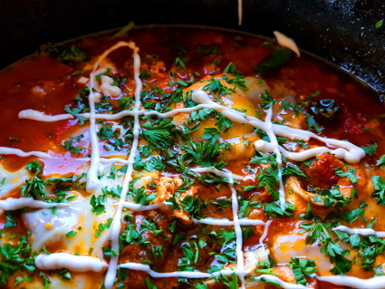 Shakshuka with Spinach and Lamb Meatballs