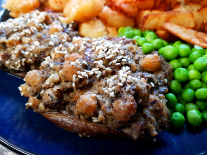 Stuffed Mushrooms with Chickpeas and Tahini recipe, eat well on universal credit