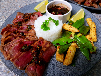 Crying Tiger Beef with Nahm Jim Jaew recipre, eat well on universal credit