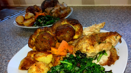 Lovage stuffed Turkey thigh with a Bean Crispy Coating