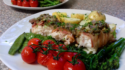 Monkfish Tails with Caper Butter Sauce