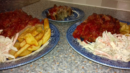 Roast Pork Ribs, Celeriac Coleslaw & Chips