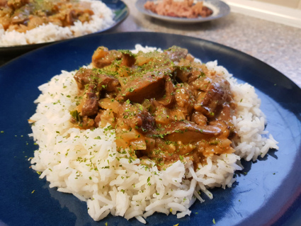 Beef and Pine Bolete Mushroom Stroganoff recipe, eat well on universal credit