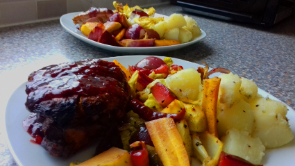 Pork Cherry sauce & Tray Roasted Veg
